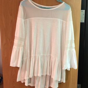 White flowy shirt with sheer shoulders